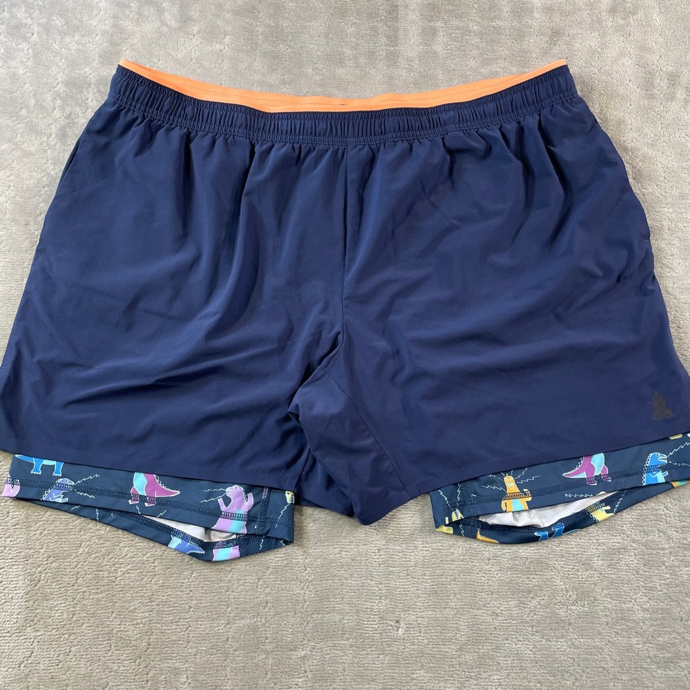 Chubbies Running Shorts Mens XXL Navy Blue 5.5" Dinosaur Performance Gym Lined